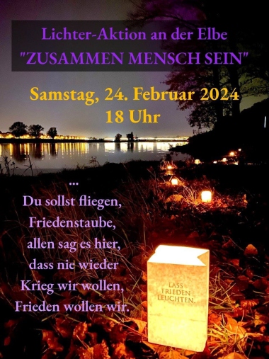 24.02.2024 Lichter fuer den Frieden Kerzen Aktion an der Elbe Dresden