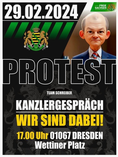 29.02.2024 Protest zum Kanzlergespraech mit Olaf Scholz im Kraftwerk Mitte Dresden